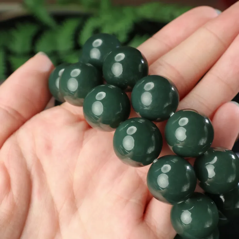Qingjing Hetian Jade Bracelets Green Jade Men's-2