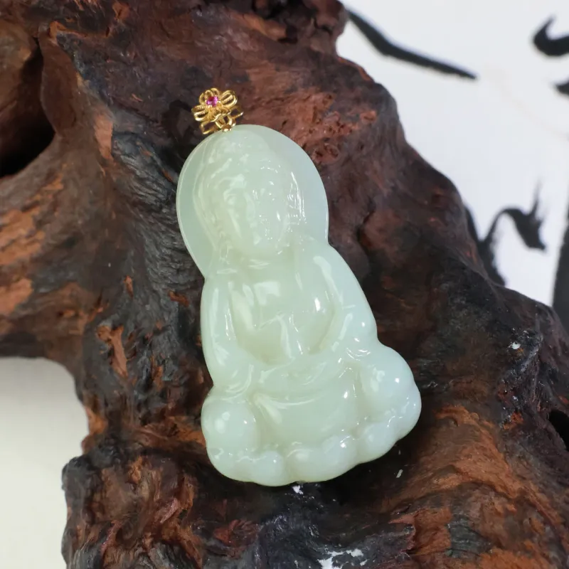 Qingjing Hetian Jade Pendants Pale Greenish White Jade Unisex-3