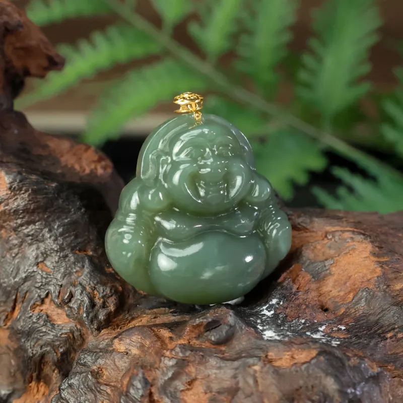 Qingjing Pendants Green Jade Unisex-2