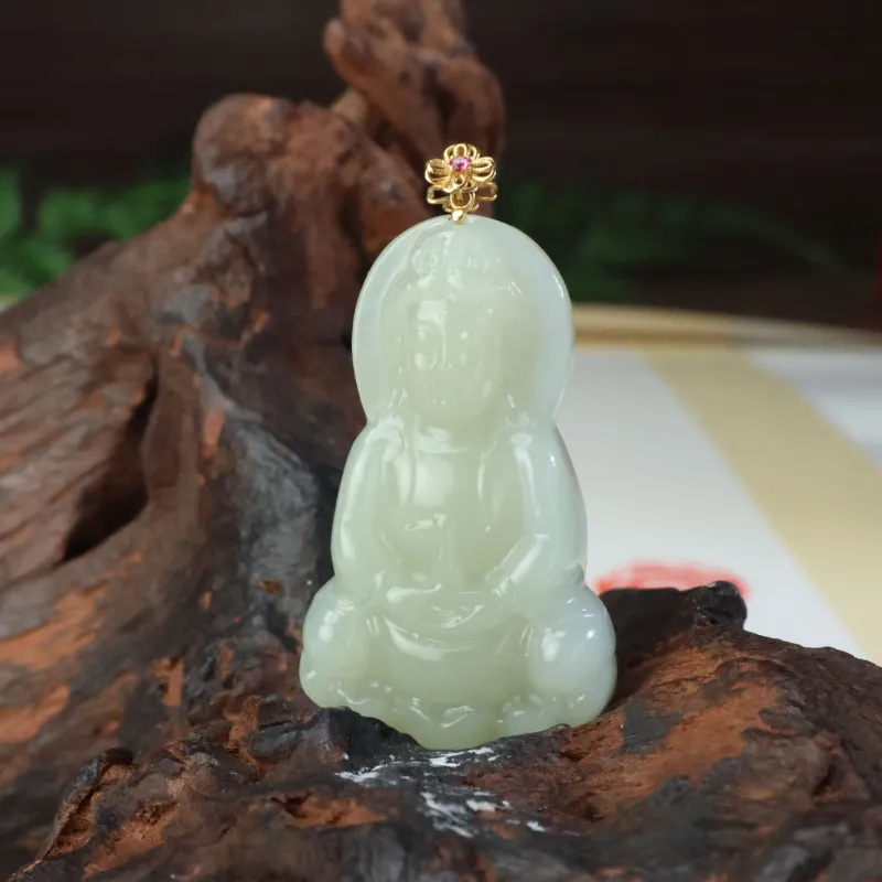 Qingjing Hetian Jade Pendants Pale Greenish White Jade Unisex-1