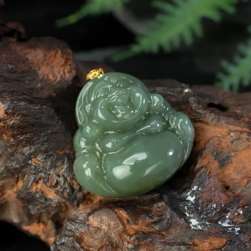 Qingjing Pendants Green Jade Unisex-3