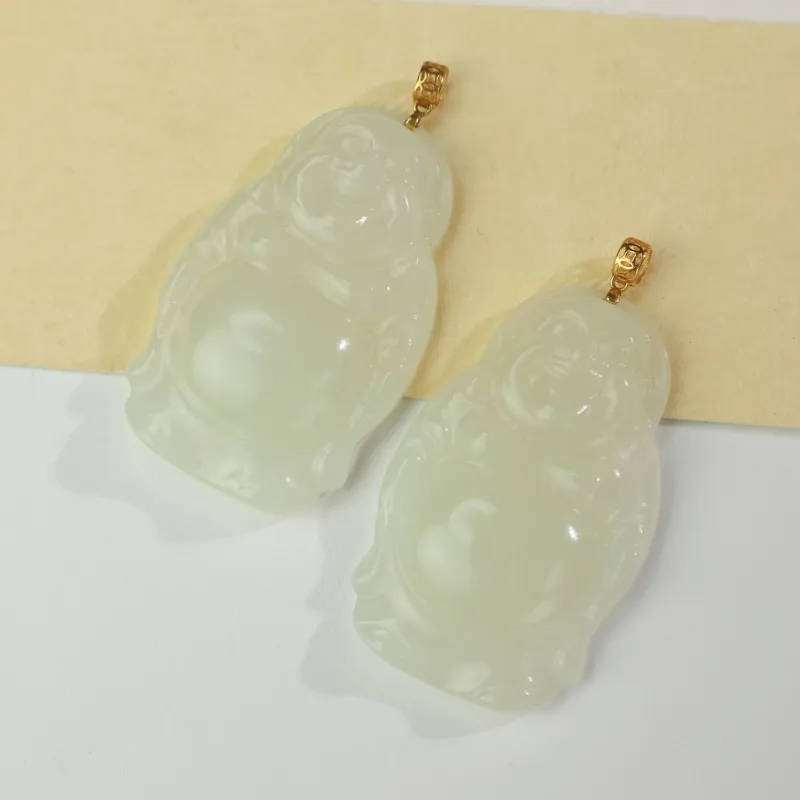 Qingjing Hetian Jade Pendants Pale Greenish White Jade Unisex-1