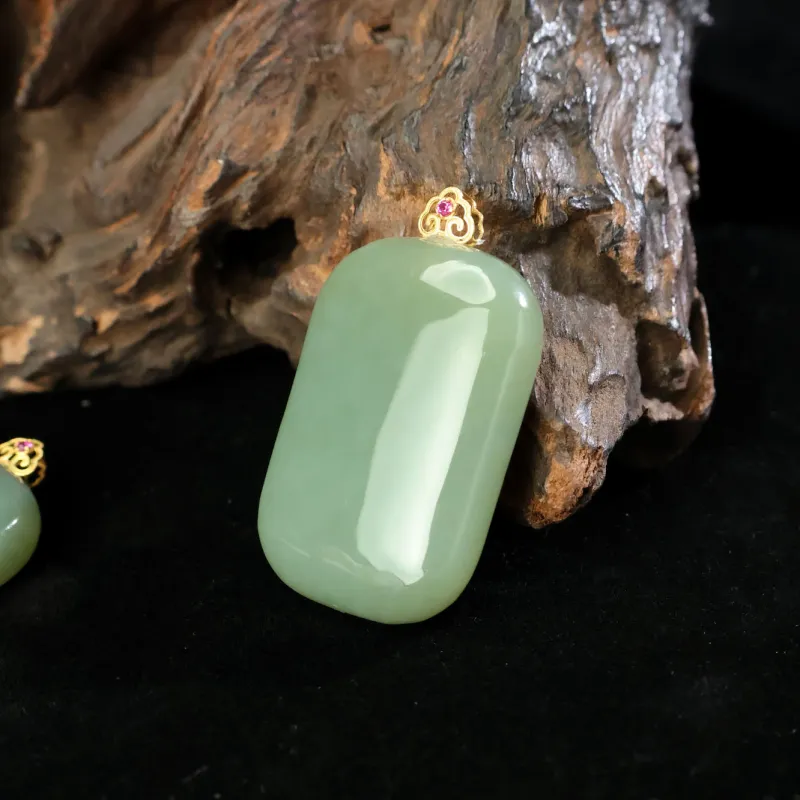 Qingjing Pendants Green Jade Unisex-3