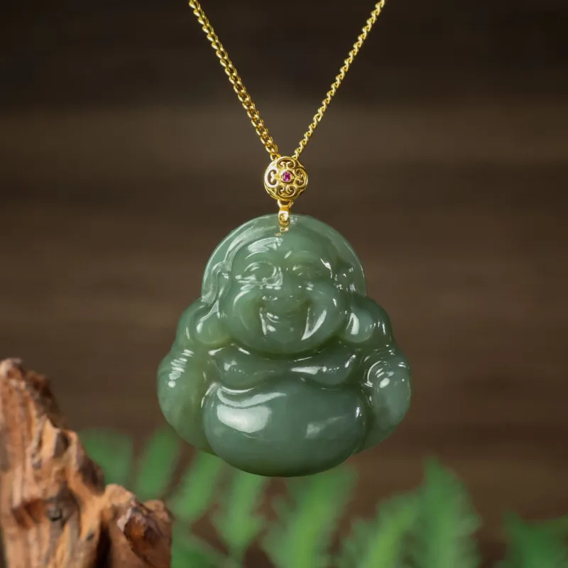 Qingjing Pendants Green Jade Unisex-1