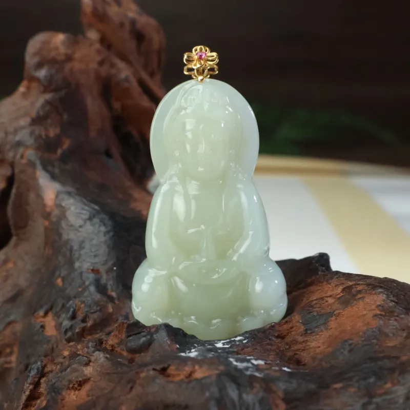 Qingjing Hetian Jade Pendants Pale Greenish White Jade Unisex-2