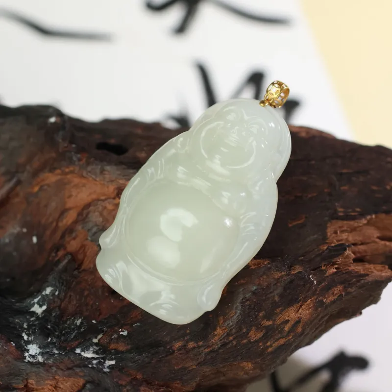 Qingjing Hetian Jade Pendants Pale Greenish White Jade Unisex-4