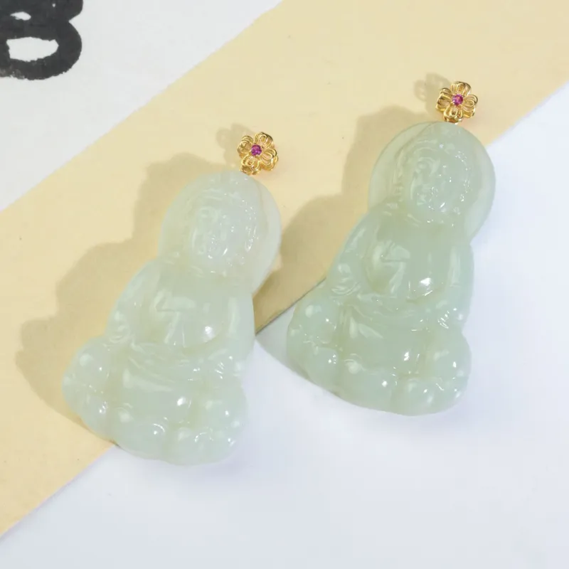 Qingjing Hetian Jade Pendants Pale Greenish White Jade Unisex-7