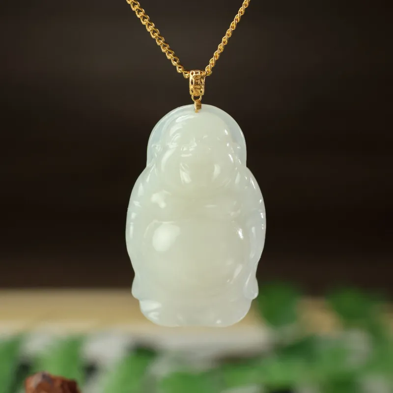 Qingjing Hetian Jade Pendants Pale Greenish White Jade Unisex-6