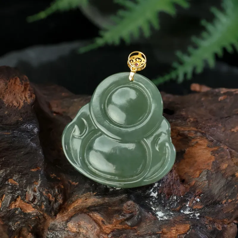 Qingjing Pendants Green Jade Unisex-4