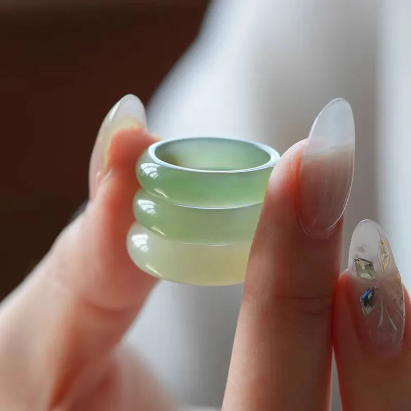 Bailiang Rings Pale Greenish White Jade Unisex-2
