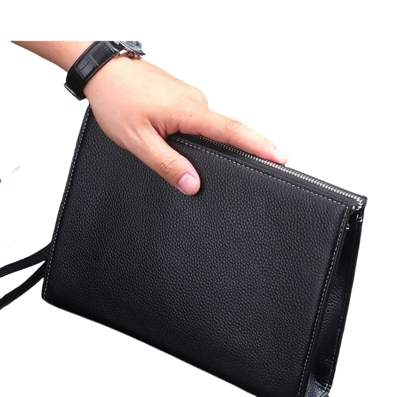 DOSRFINI Top Grain Cow Leather Clip-on Clutch Men's Black-2