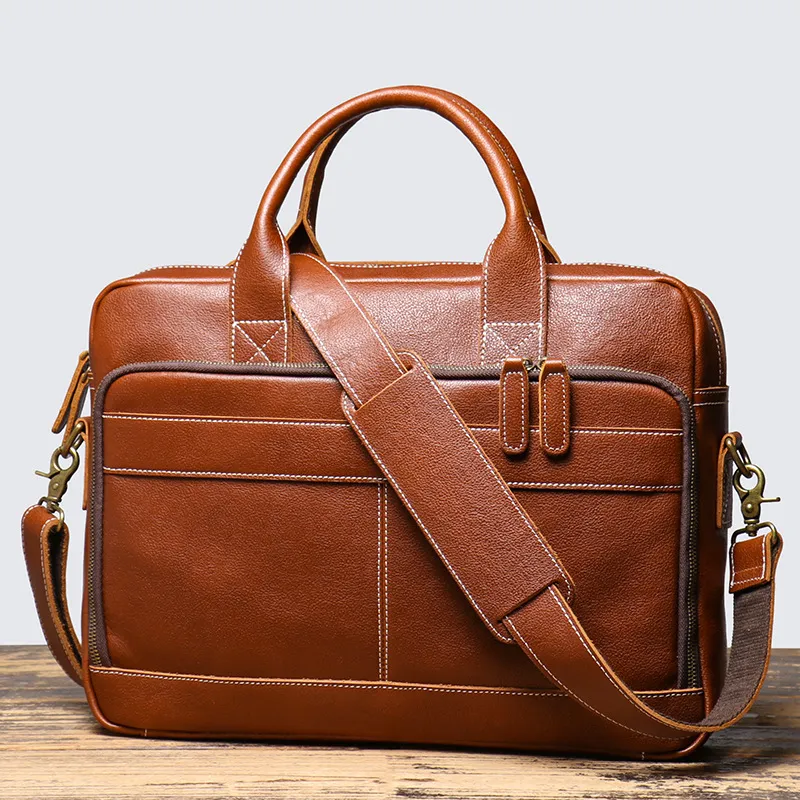 DOSRFINI Top Grain Cow Leather Briefcase Men's Multicolor-3
