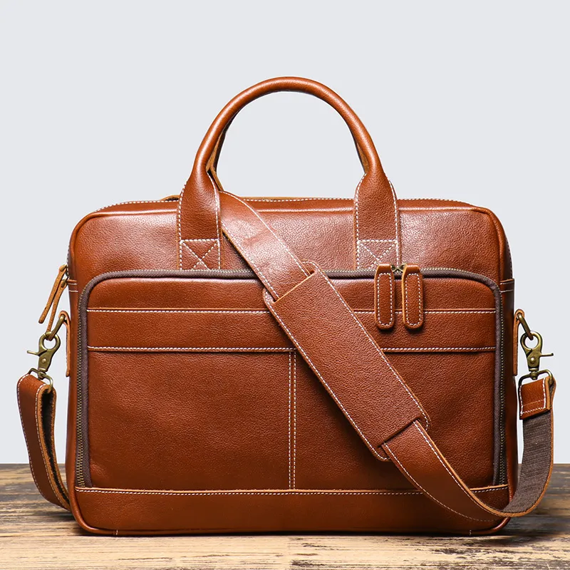 DOSRFINI Top Grain Cow Leather Briefcase Men's Multicolor-1