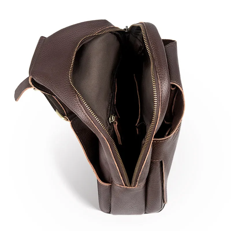 DOSRFINI Cow Leather Sling Bag Men's Litchi Pattern Black/Litchi Pattern Chocolate-1