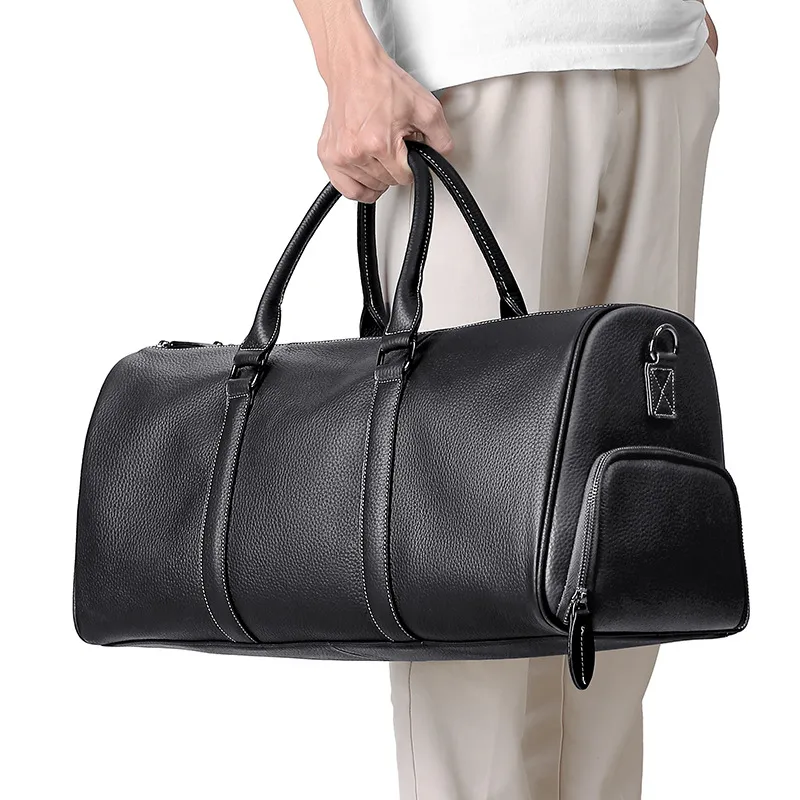 DOSRFINI Cow Leather Travel Bag Large Size Men's Black-4
