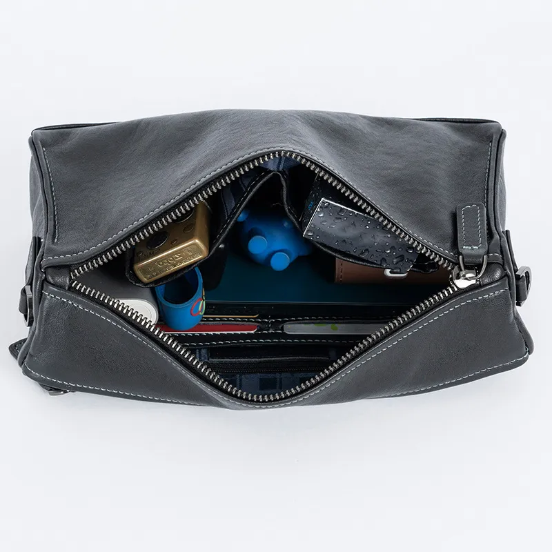 DOSRFINI Cow Leather Crossbody Bag Shoulder Bag Handheld Small Square Bag Regular Men's Black-2