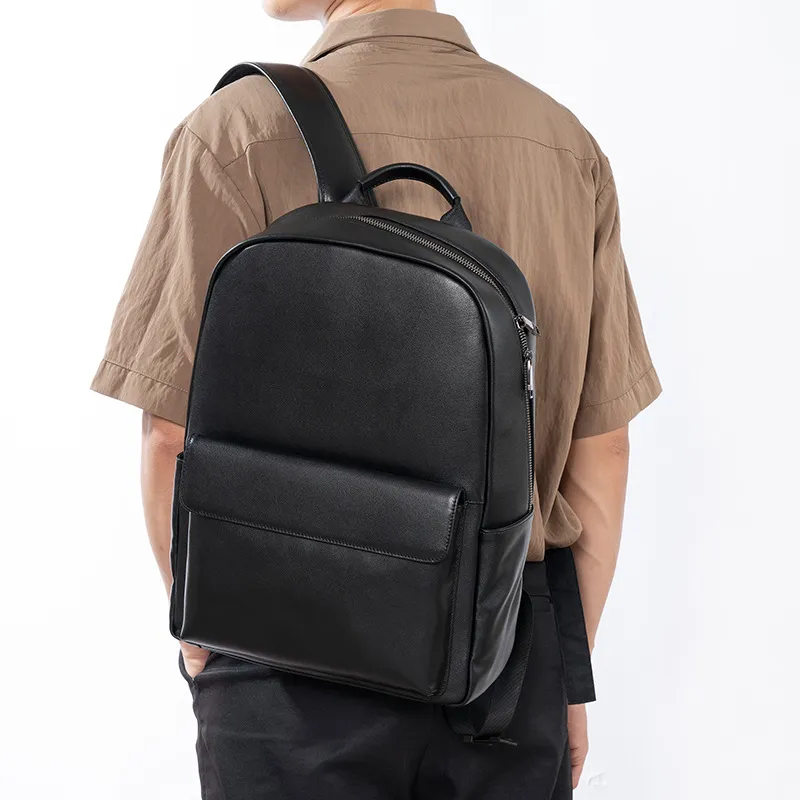 DOSRFINI Cow Leather Backpack Large Size Men's Black-4