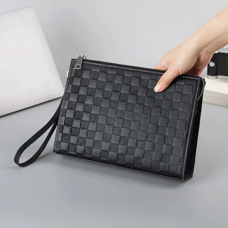 DOSRFINI Cow Leather Clutch Large Size Men's Black-1