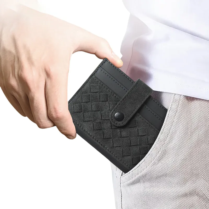 DOSRFINI Cow Leather Wallet Card Holder Clutch Regular Unisex Black/Red-2