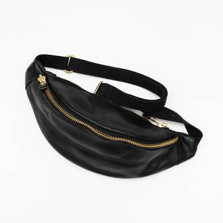 DOSRFINI Top Grain Cow Leather Fanny Pack Trumpets Unisex Black/Jasper/Brown Yellow/Coffee-2
