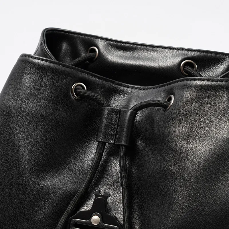 DOSRFINI Cow Leather Student Backpack Laptop Bag Regular Men's Black-3
