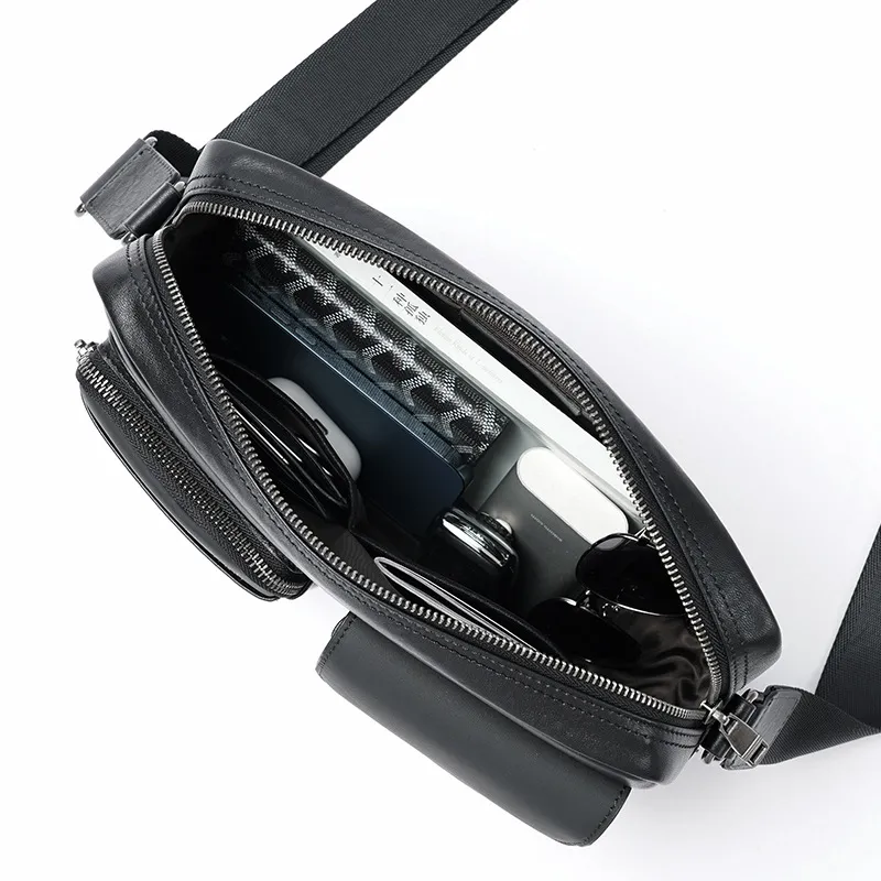 DOSRFINI Cow Leather Shoulder Bag For Commute Crossbody Bag Regular Men's Black-4