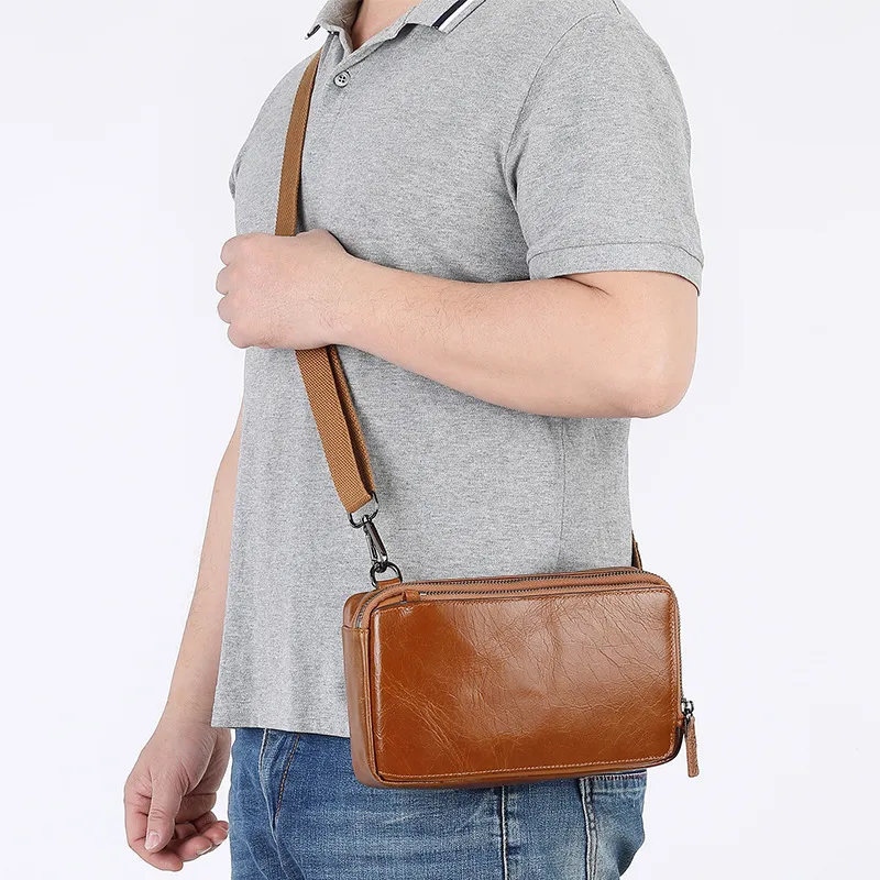 DOSRFINI Top Grain Cow Leather Sling Bag, Shoulder Bag, Crossbody Bag Regular Men's Black/Umber/Coffee/Olive-2