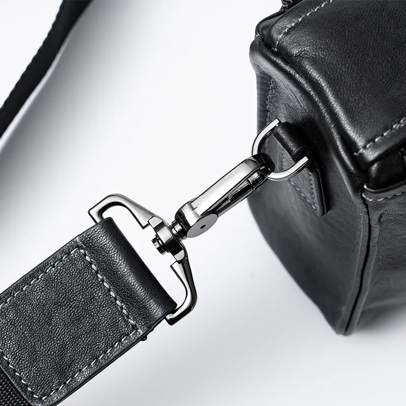 DOSRFINI Cow Leather Crossbody Bag Shoulder Bag Handheld Small Square Bag Regular Men's Black-3