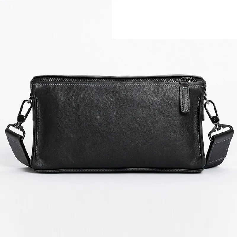 DOSRFINI Cow Leather Crossbody Bag Shoulder Bag Handheld Small Square Bag Regular Men's Black-1