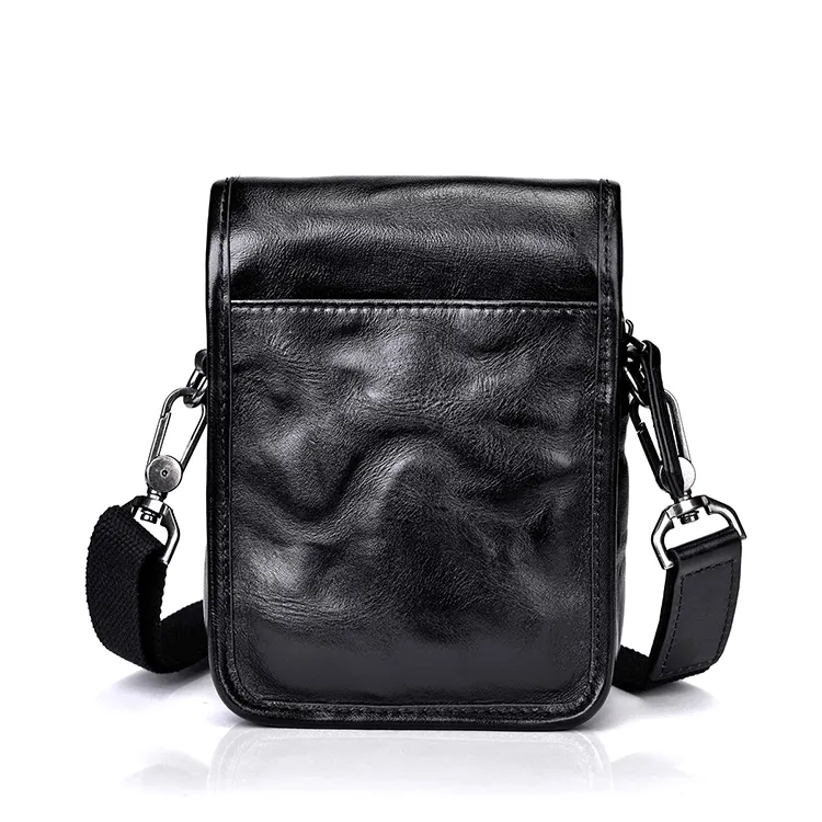 DOSRFINI Cow Leather Cell Phone Pouch, Crossbody Bag Men's Black-2