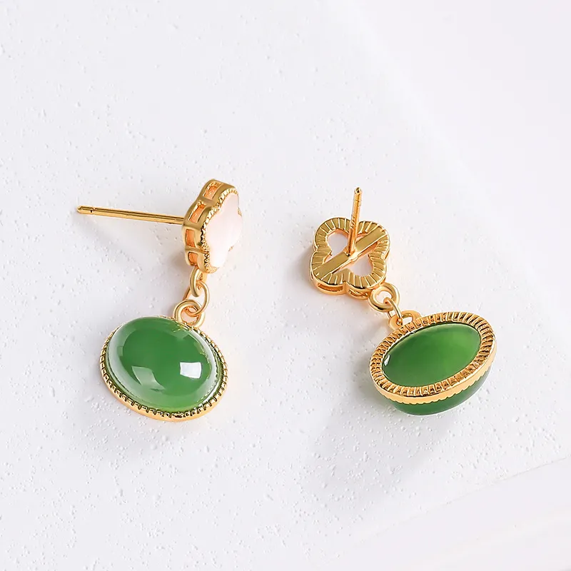 Royal Dragon Mirror Hetian Jade Earrings Jasper Women's-3