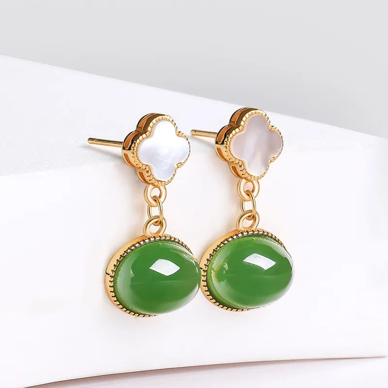 Royal Dragon Mirror Hetian Jade Earrings Jasper Women's-1