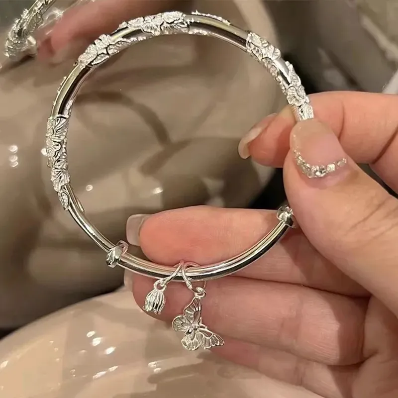 Royal Dragon Mirror 999 Fine Silver Sterling Silver Bracelets Women's-4
