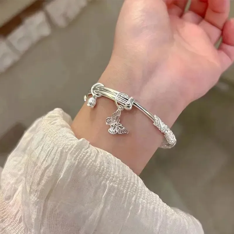 Royal Dragon Mirror 999 Fine Silver Sterling Silver Bracelets Women's-1