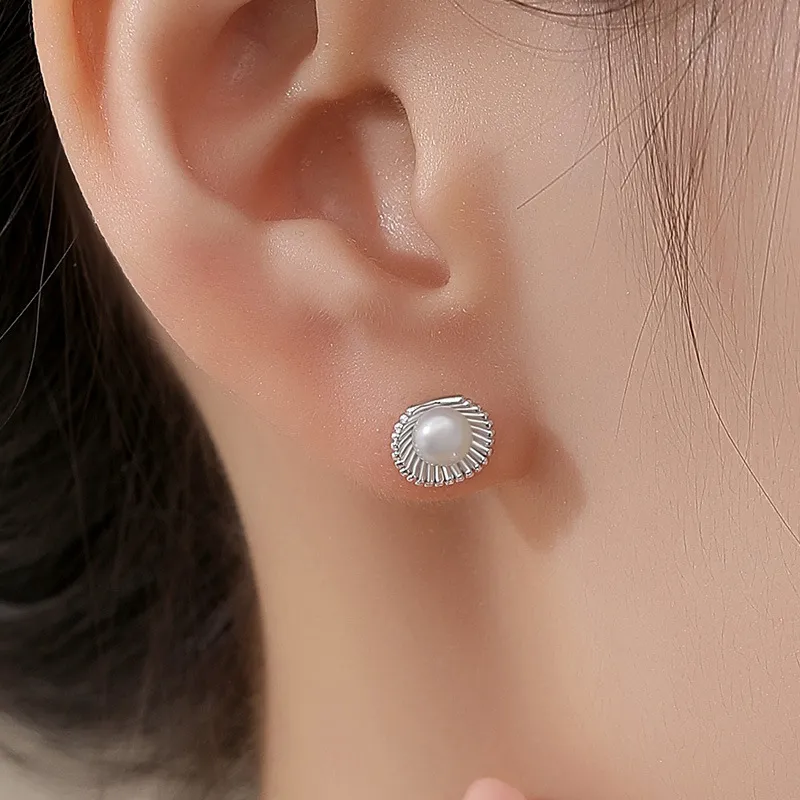 Royal Dragon Mirror Freshwater Pearl Stud Earrings Women's-5