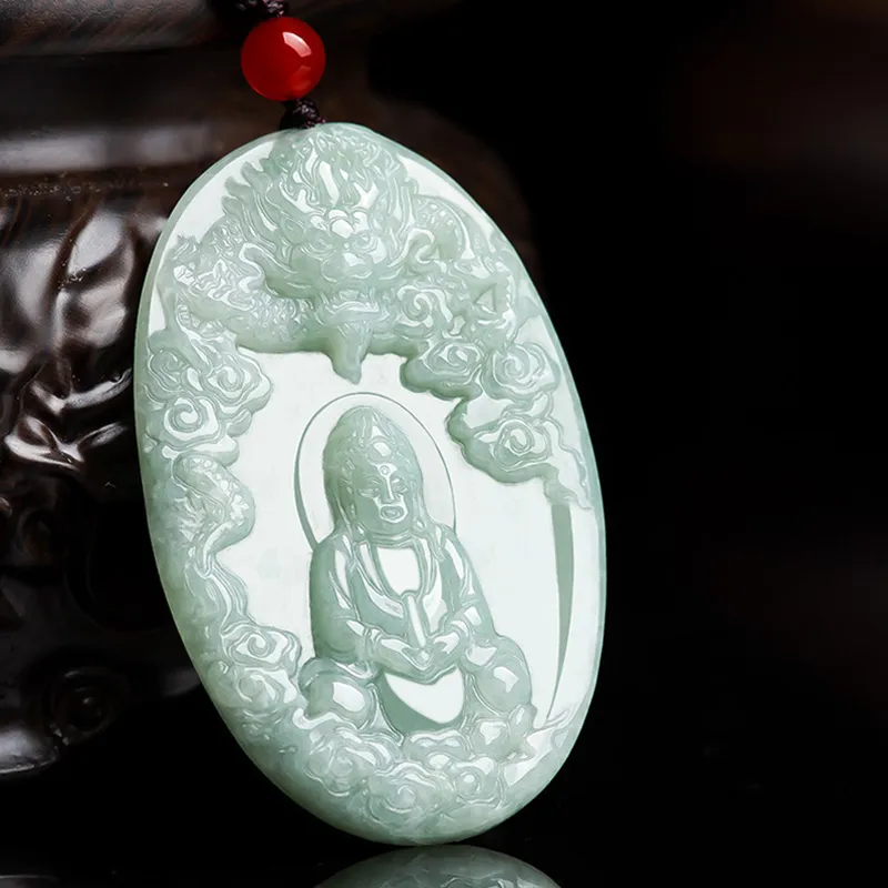 Royal Dragon Mirror Glutinous Jade Necklaces Unisex-4