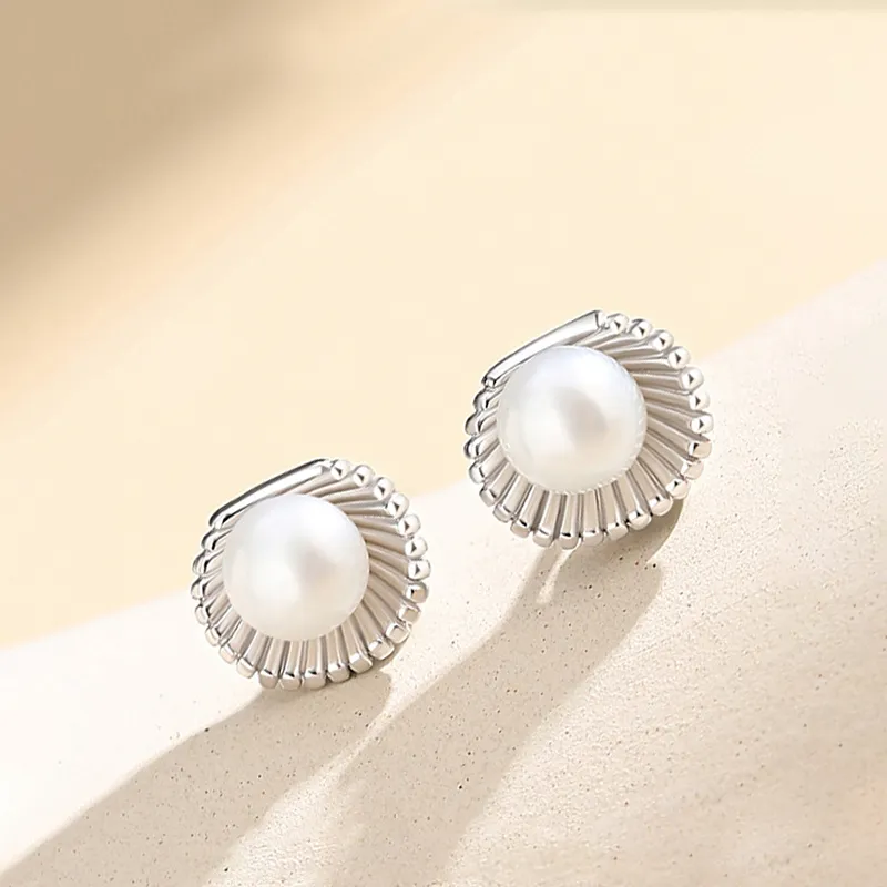 Royal Dragon Mirror Freshwater Pearl Stud Earrings Women's-2