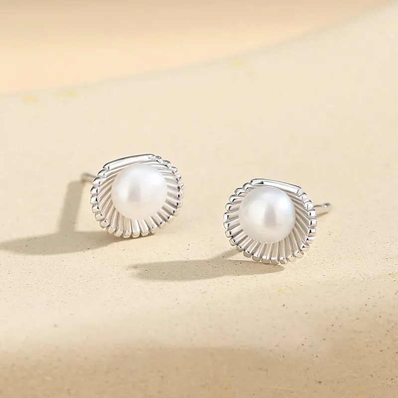 Royal Dragon Mirror Freshwater Pearl Stud Earrings Women's-4