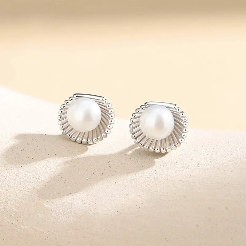 Royal Dragon Mirror Freshwater Pearl Stud Earrings Women's-3