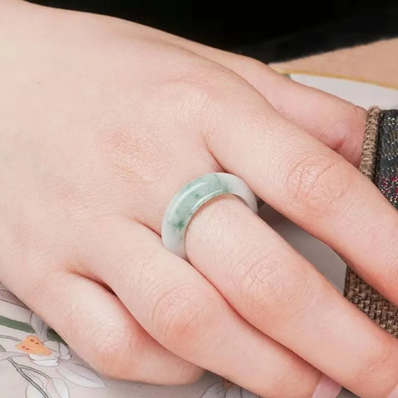 Royal Dragon Mirror Bean Type Jadeite Rings Unisex-4