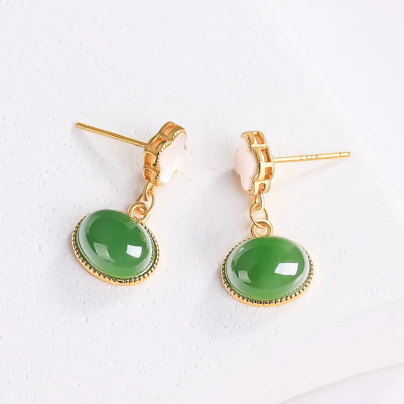 Royal Dragon Mirror Hetian Jade Earrings Jasper Women's-2