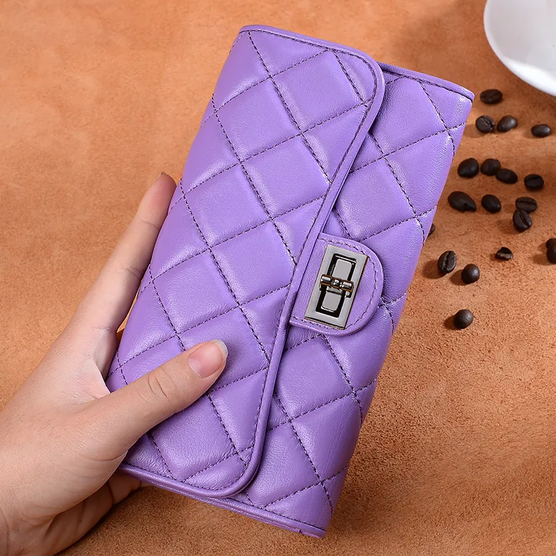DIFENISE Top Grain Sheepskin Money Clip Handheld Cell Phone Card Holder Wallet Regular Women's Multicolor-9