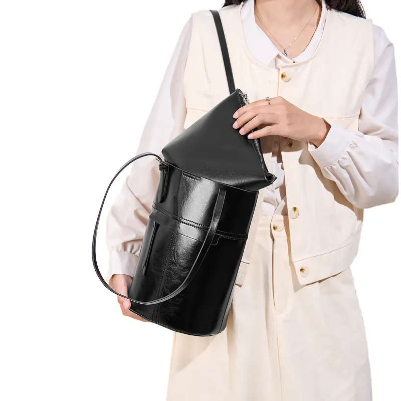 DIFENISE Synthetic Leather One Shoulder Portable Bucket Bag Regular Women's Combo Bag Black And White-7