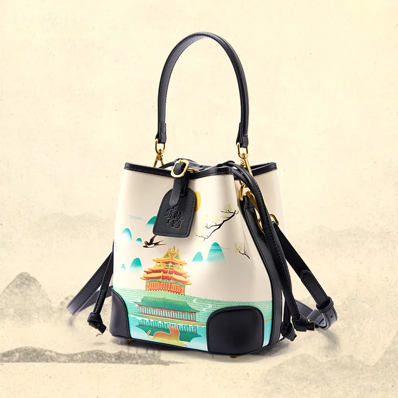 DIFENISE Cow Leather Bucket Bags Shoulder Bag Crossbody Bag Handbag Women's Multicolor-3
