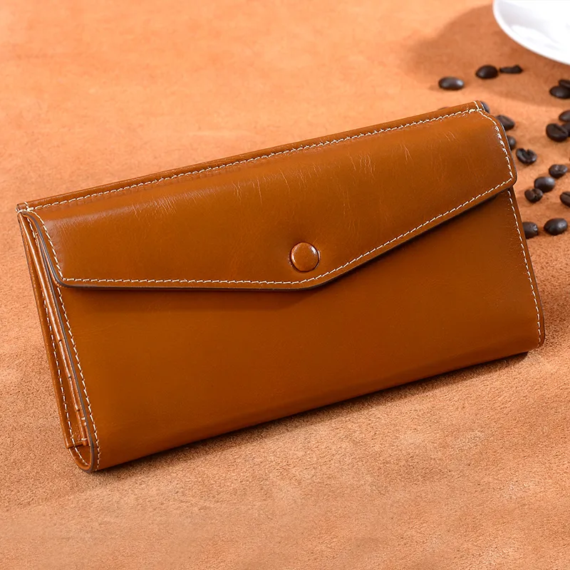 DIFENISE Top Grain Cow Leather Coin Purse Wallet Women's Brown/Dark Blue-2