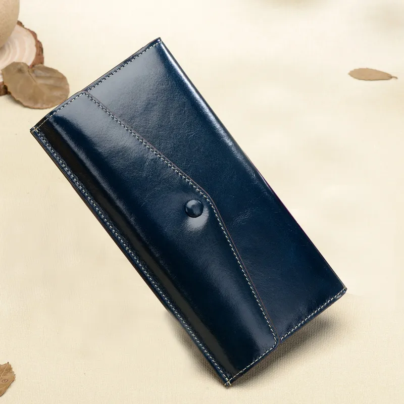 DIFENISE Top Grain Cow Leather Coin Purse Wallet Women's Brown/Dark Blue-5