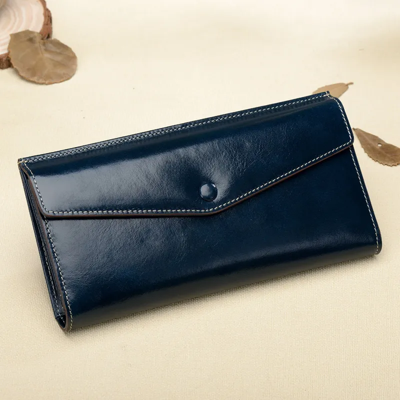 DIFENISE Top Grain Cow Leather Coin Purse Wallet Women's Brown/Dark Blue-4