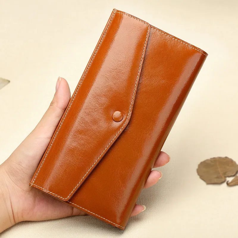 DIFENISE Top Grain Cow Leather Coin Purse Wallet Women's Brown/Dark Blue-1