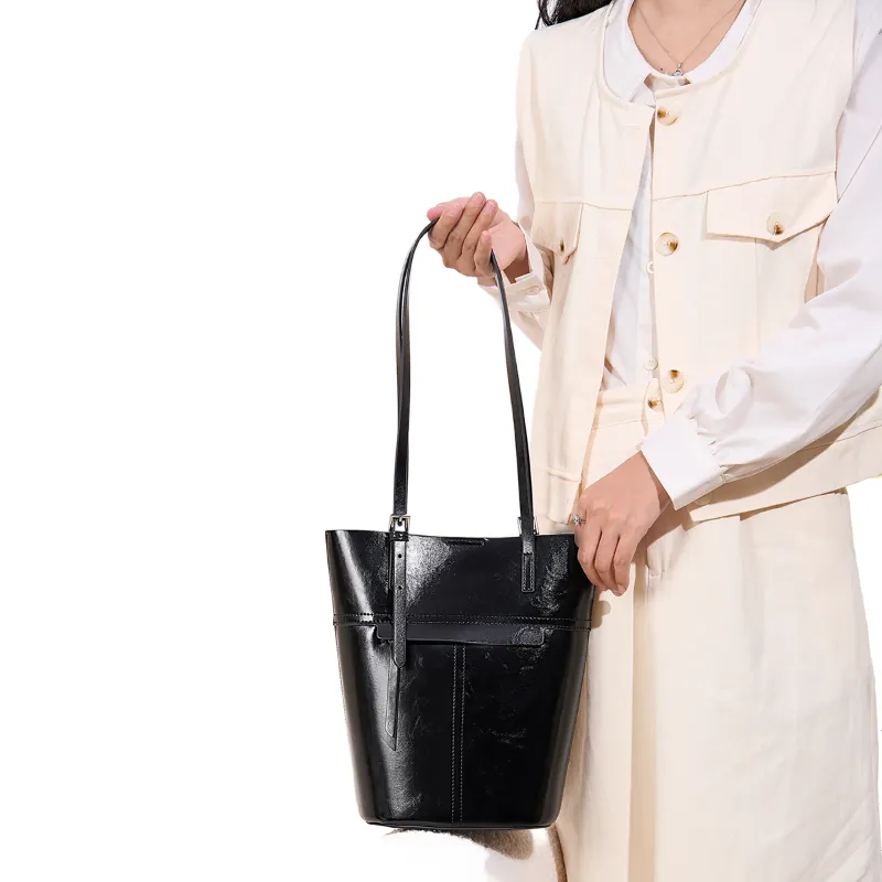 DIFENISE Synthetic Leather One Shoulder Portable Bucket Bag Regular Women's Combo Bag Black And White-5