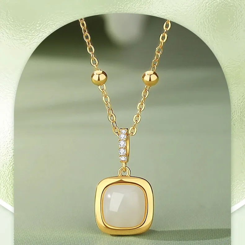 Zhi Yue Hetian Jade Necklaces Pale Greenish White Jade Women's-4